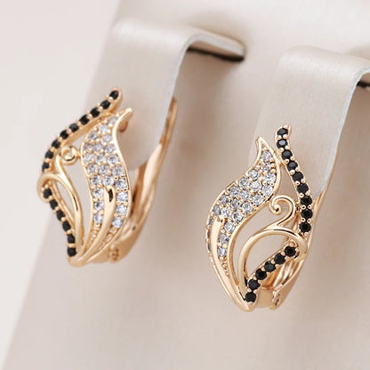 Wbmqda Luxury Elegant Black White Natural Zircon Drop Earrings For Women 585 Rose Gold Color High Quality Daily Fine Jewelry