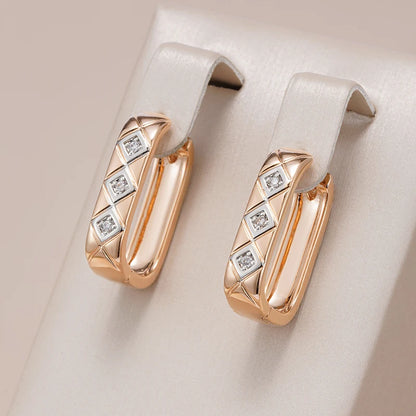 Wbmqda Delicate Elegant 585 Rose Gold Color Irregular Geometric Glossy Hoop Zircon Earrings For Women Daily Fine Jewelry Gift