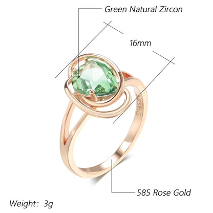 Wbmqda Geometric Light Green Stone Ring For Women 585 Rose Gold Color Trendy Zircon Jewelry Accessories