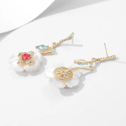 SUYU Jewelry Women's Design Luxury Flower Earrings Fashionable And Elegant White Fritillaria Shell Earrings Daily Accessories