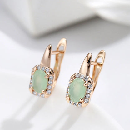 Wbmqda New Oval Green Natural Zircon Drop Earrings For Women 585 Rose Gold Color Luxury Retro Ethnic Wedding Party Fine Jewelry