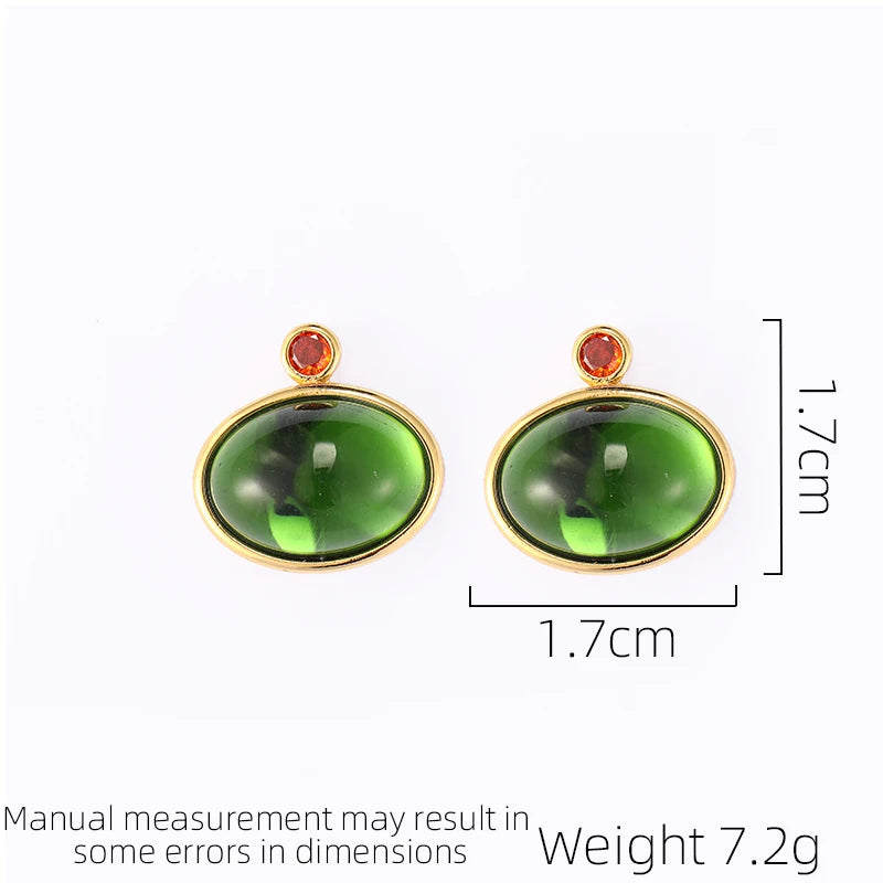 Jewelry Fashion Ladies Luxury Design Oval Green Earrings Vintage Earrings Elegant Suitable For Festival Gifts Daily Accessories