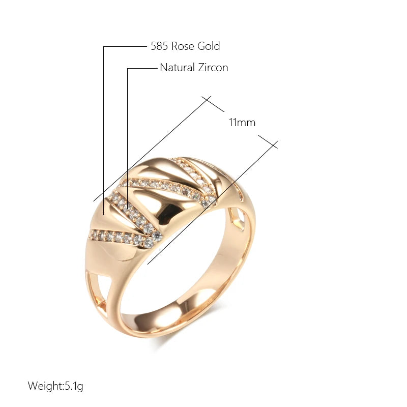 Wbmqda Trendy Simple 585 Rose Gold Color Geometric line Natural Zircon Rings For Women High Quality Daily Matching Fine Jewelry