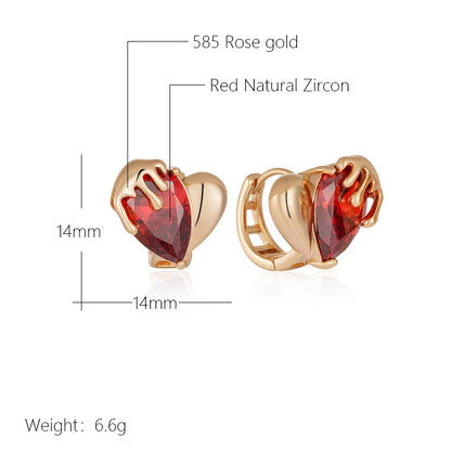 Wbmqda New Fashion Red Heart Zircon Pendant 585 Rose Gold Color Unique Hoop Earrings For Women 2023 Trending