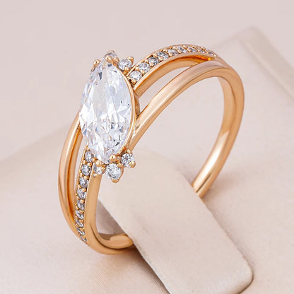 Kinel Simple Rhombus Natural Zircon Finger Rings For Women 585 Rose Gold Color New in Rings Charm Daily Fine Wedding Jewelry