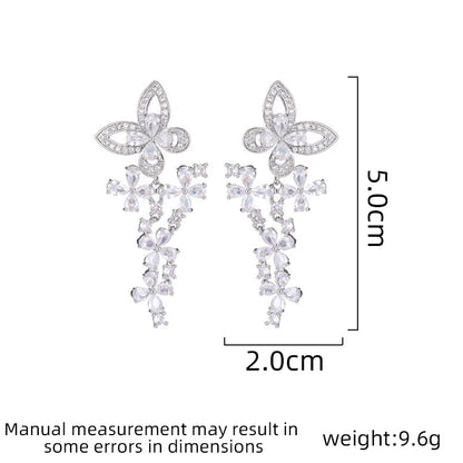 SUYU Women's Light Luxury Design Elegant Long Earrings Fashionable and Versatile Unique Design Feeling Tassel Butterfly Earrings