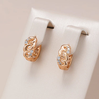 Wbmqda 585 Rose Gold Color Geometric Hollow Hoop Zircon Earrings For Women Classic Fashion Daily Matching High Quality Jewelry