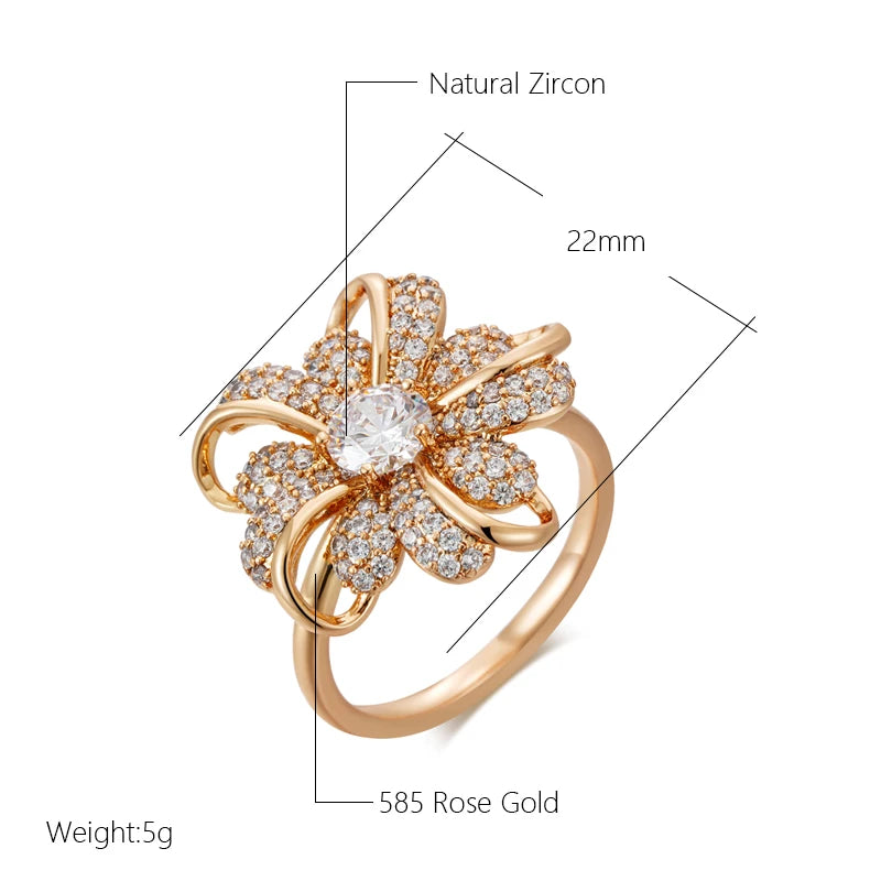 Wbmqda Luxury Crystal Flower Ring For Women 585 Rose Gold Color Natural Zircon Setting Ethnic Wedding Engagement Fine Jewelry