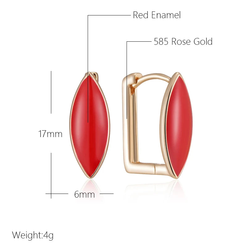 Wbmqda Elegant Red Enamel Drop Earrings For Women 585 Rose Gold Color Ethnic Bride Wedding Party Retro Jewelry Accessories