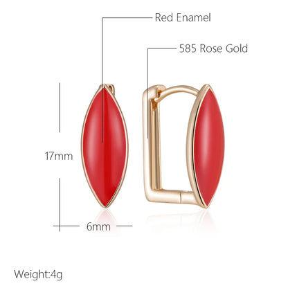 Wbmqda Elegant Red Enamel Drop Earrings For Women 585 Rose Gold Color Ethnic Bride Wedding Party Retro Jewelry Accessories