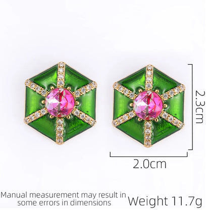 SUYU Summer Medieval Vintage Earrings Oil Dropped Enamel Geometric Fashionable Niche Women's Exquisite Earrings 2024 New Edition