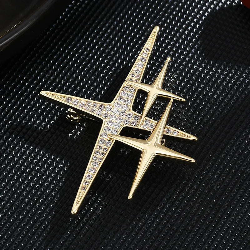 SUYU Four Stars Brooch Women's Elegant Brooch Simple Temperament Exquisite Pin Coat Suit Accessories