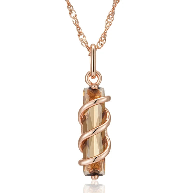 Wbmqda Unique Brown Pendant And Necklace For Women 585 Rose Gold Color Fashion Jewelry Accessories