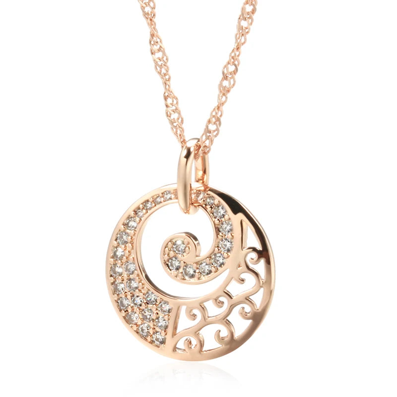 Wbmqda Luxury Circle Hollow Pendant Necklace For Women 585 Rose Gold Color With White Natural Zircon Fine Daily Party Jewelry