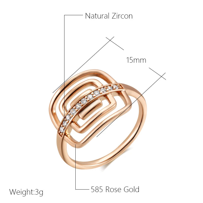 Wbmqda 585 Rose Gold Color Square Hollow Zircon Ring For Women High Quality Daily Fine Jewelry