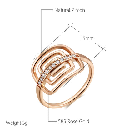 Wbmqda 585 Rose Gold Color Square Hollow Zircon Ring For Women High Quality Daily Fine Jewelry