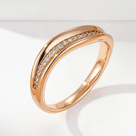 Wbmqda Simple Fashion Natural Zircon Ring For Women 585 Rose Gold Color Irregular Geometric Shape Daily Matching Fine Jewelry