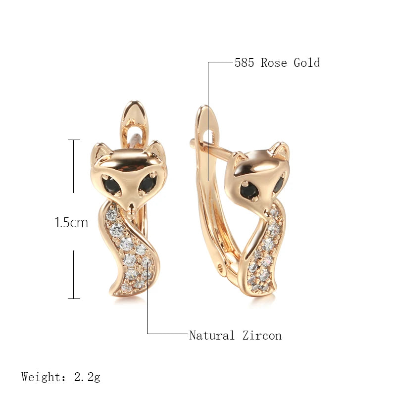 Wbmqda Fashion Fox Shape Drop Earrings For Women 585 Rose Gold Color Natural Zircon Setting High Quality Daily Jewelry Gifts