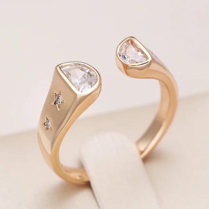 Kinel Hot Fashion Bride Wedding Rings 585 Rose Gold Unique Natural Zircon Open Rings for Women High Quality Fine Daily Jewelry