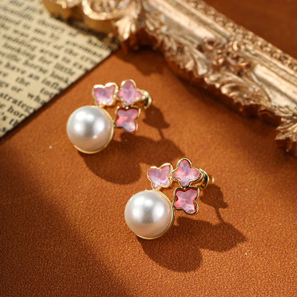 Fashionable Earrings Accessories Women's Light Luxury Design Pink Star Vintage Earrings Simulated Pearls Daily Holiday Gifts