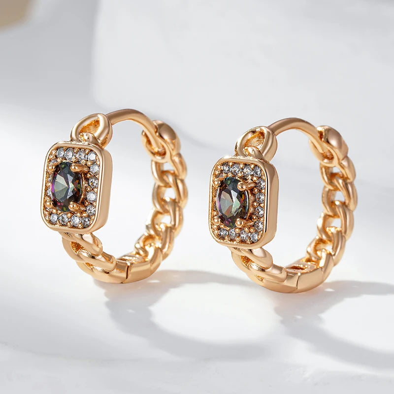 Wbmqda Fashion Colorful Natural Zircon Hoop Earrings For Women 585 Rose Gold Color High Quality Daily Party Fine Jewelry Gifts