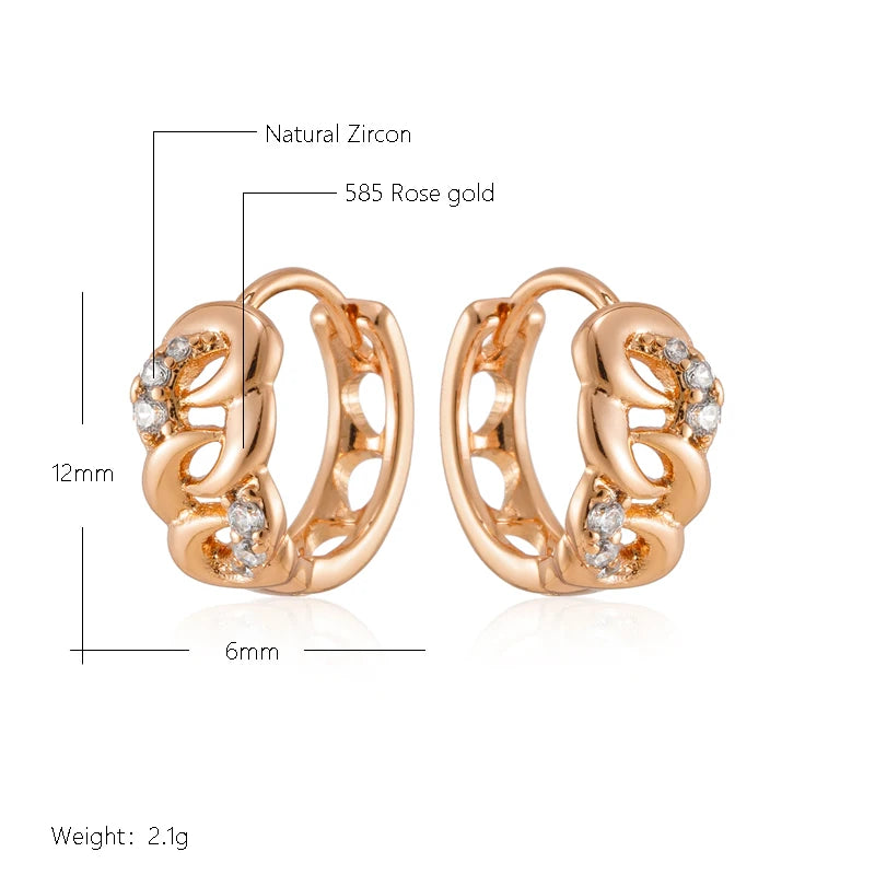 Wbmqda 585 Rose Gold Color Geometric Hollow Hoop Zircon Earrings For Women Classic Fashion Daily Matching High Quality Jewelry