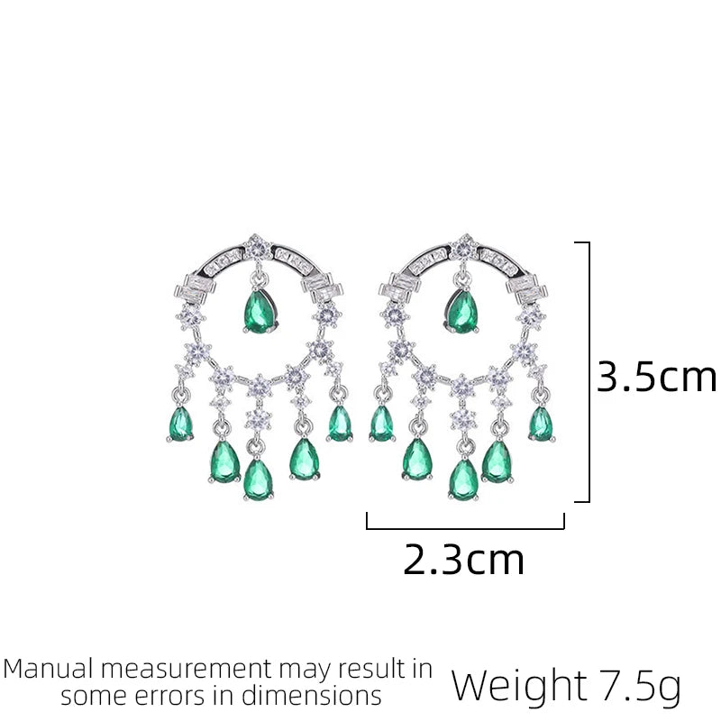 SUYU Women's Light Luxury Design Fashionable Vintage Earrings With Micro Zircon French Hollow Round Water Drop Tassel Earrings