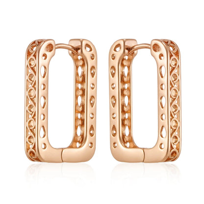 Wbmqda New Fashion Design 585 Rose Gold Color Square Hollow Hoop Earrings For Women Exquisite Grain Engraving Daily Fine Jewelry