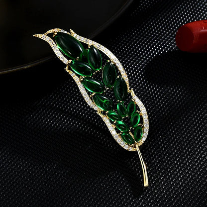 SUYU 2024 New Women's Design Leaf Brooch Luxurious Green Leaf Brooch Retro Elegant Fashionable Elegant Suit Coat Accessories