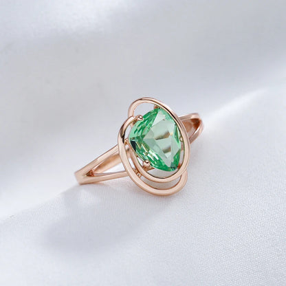 Wbmqda Geometric Light Green Stone Ring For Women 585 Rose Gold Color Trendy Zircon Jewelry Accessories