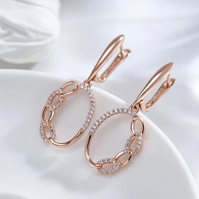 Wbmqda Luxury Fashion Women's Hanging Earrings 585 Rose Gold Color With White Natural Zircon Wedding Party Fine Dubai Jewelry