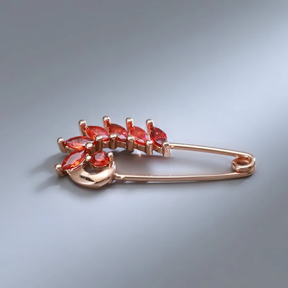 Kinel 2022 New Unique Red Natural Zircon Boutonniere 585 Rose Gold Fine Brooch for Women Fashion Creative Wedding Jewelry Hot