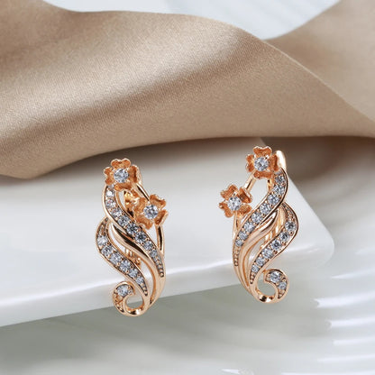 Wbmqda Sparkling Natural Zircon Dangle Earrings For Women 585 Rose Gold Color Luxury Elegant Wedding Party Crystal Jewelry Gifts