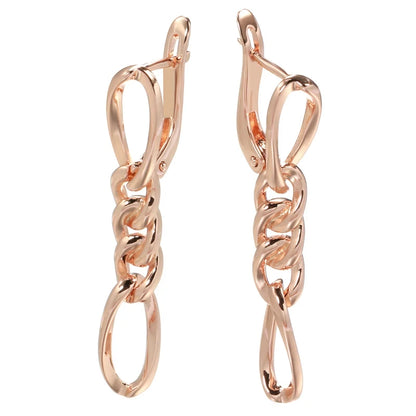 Wbmqda Glossy Chain Long Drop Earrings For Women 585 Rose Gold Color Simple Fashion Daily Matching Fine Jewelry Accessories