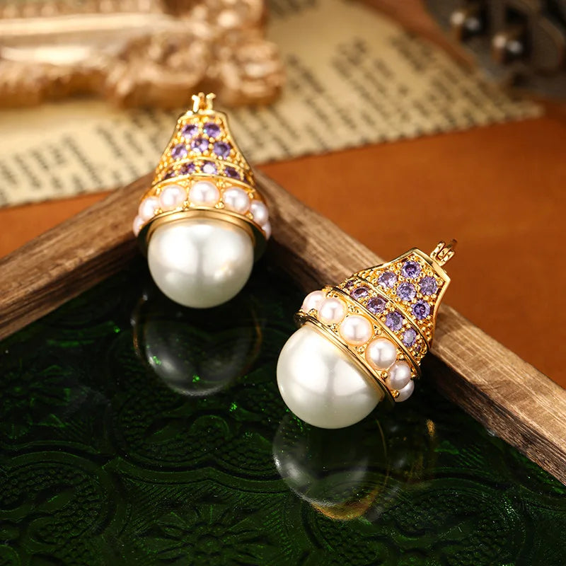 SUYU American Jewelry Retro Micro Inlaid Zircon Crown Shape  Earrings For Women's Light Luxury Niche Medieval Earrings