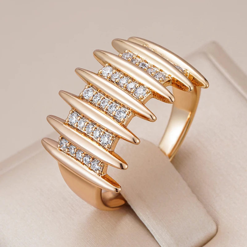 Wbmqda Fashion Jewelry Geometric Ring For Women 585 Rose Gold Color Natural Zircon Setting Modern Creative Design 2023 Trending