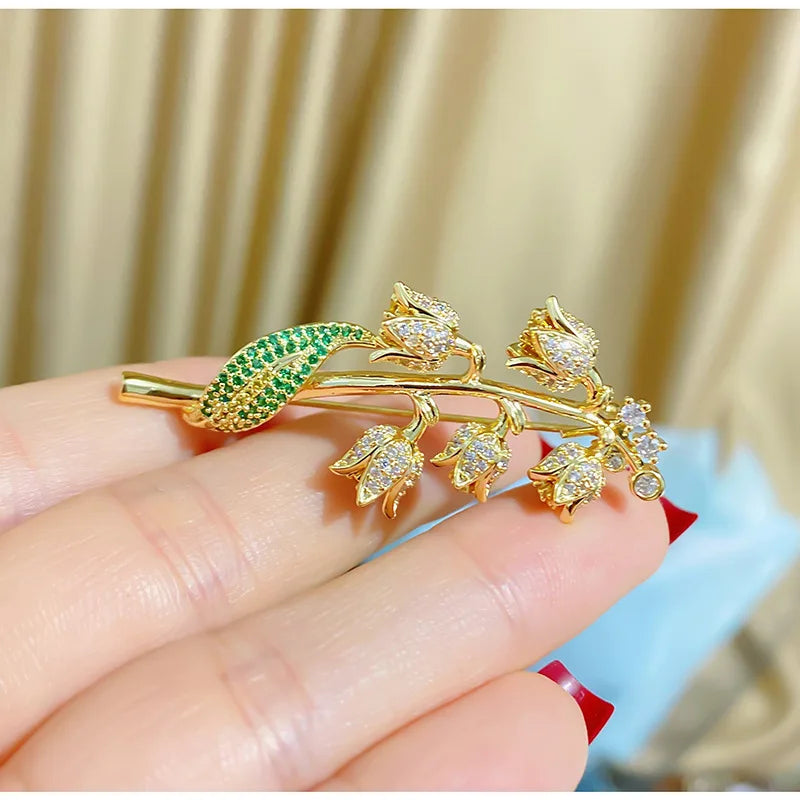 style new green designer style lily of the valley shaped orchid brooch leaf clothing elegant and creative clothing accessories