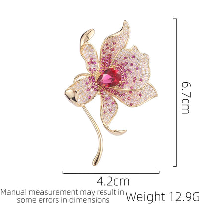 SUYU Colored Zircon Lily Brooch Women's Elegant Luxury And Atmosphere Suit Pins Plant Flower Breast Pins