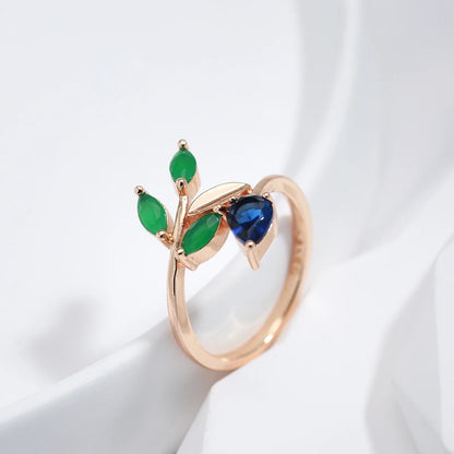 Kinel Hot Vintage Leaf Rings for Women Simple 585 Rose Gold With Natural Zircon Korean Ring High Quality Daily Fine Jewelry