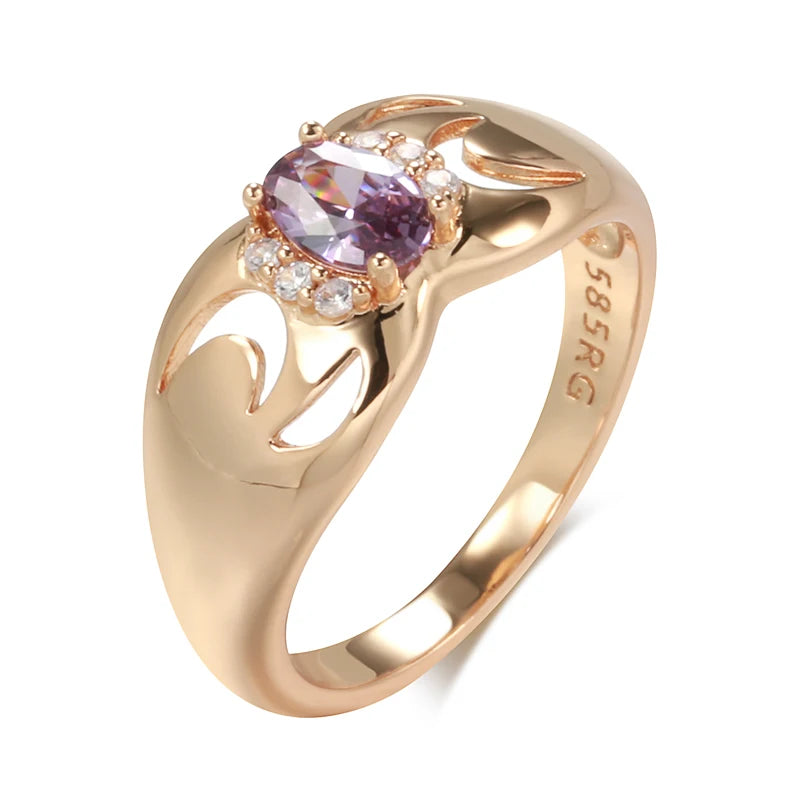 Kinel New Fashion Rings for Women 585 Rose Gold With Micro Wax Inlay Oval Purple Natural Zircon Bridal Ring Wedding Jewelry