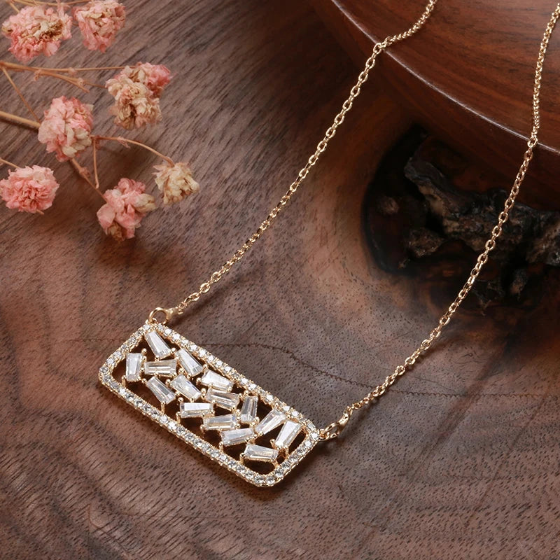 Kinel Hot Full Natural Zircon Square Pendant Necklace for Women Fashion 585 Rose Gold Color High Quality Daily Fine Jewelry Gift