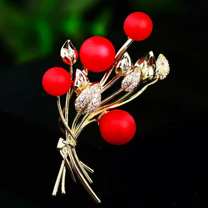 SUYU Red Series Fashionable Red Fruit Brooch Creative Elegant Flower Pin Clothing Temperament Simple Flower Accessories