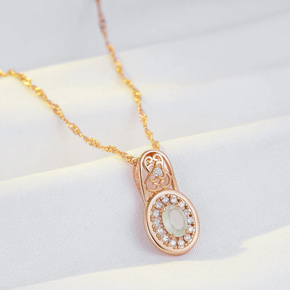 Kinel New Oval Cut Emerald Pendant Necklace Luxury Natural Zircon With 585 Rose Gold Color Flower Ethnic Wedding Daily Jewelry