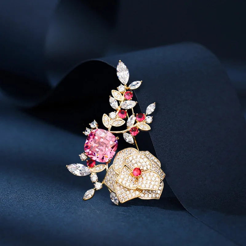 SUYU New Fashionable Women's Luxury Design Flower Brooch Elegant Accessories Camellia Brooch Festival Gift