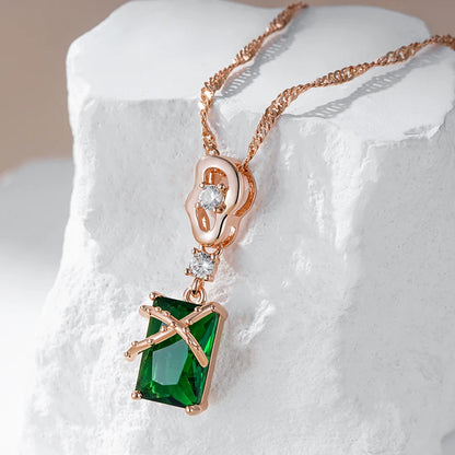 Kinel Luxury Square Green Natural Zircon Pendant Necklace For Women 585 Rose Gold Color Pendant Daily Easy Matching Fine Jewelry