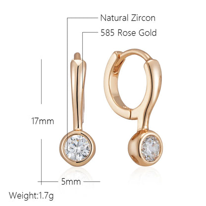 Wbmqda Simple Metal Dangle Earrings For Women 585 Rose Gold Color With White Natural Zircon Girl Children Fine Eardrop Jewelry