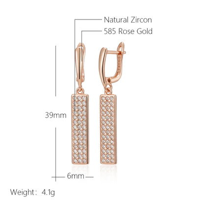 Kienl Hot Full Natural Zircon Long Square Earring for Women Fashion 585 Rose Gold Color High Quality Daily Party Fine Jewelry