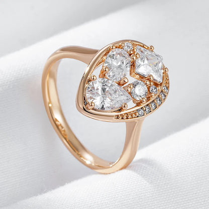 Kinel Fashion 585 Rose Gold Color Bride Wedding Ring Unique Full Natural Zircon Accessories Daily Fine Jewelry Gifts for Women