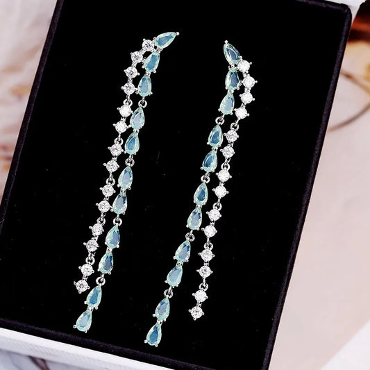 Long Style Tassel Earrings Fashionable Cubic Zirconia Earrings Droplet Geometry Earrings Wholesale