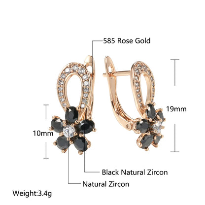 Wbmqda Luxury Black Crystal Flower Pendant 585 Rose Gold Color Natural Zircon Drop Earrings For Women Wedding Party Fine Jewelry